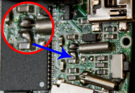 Bad shorting solder joint on crystal